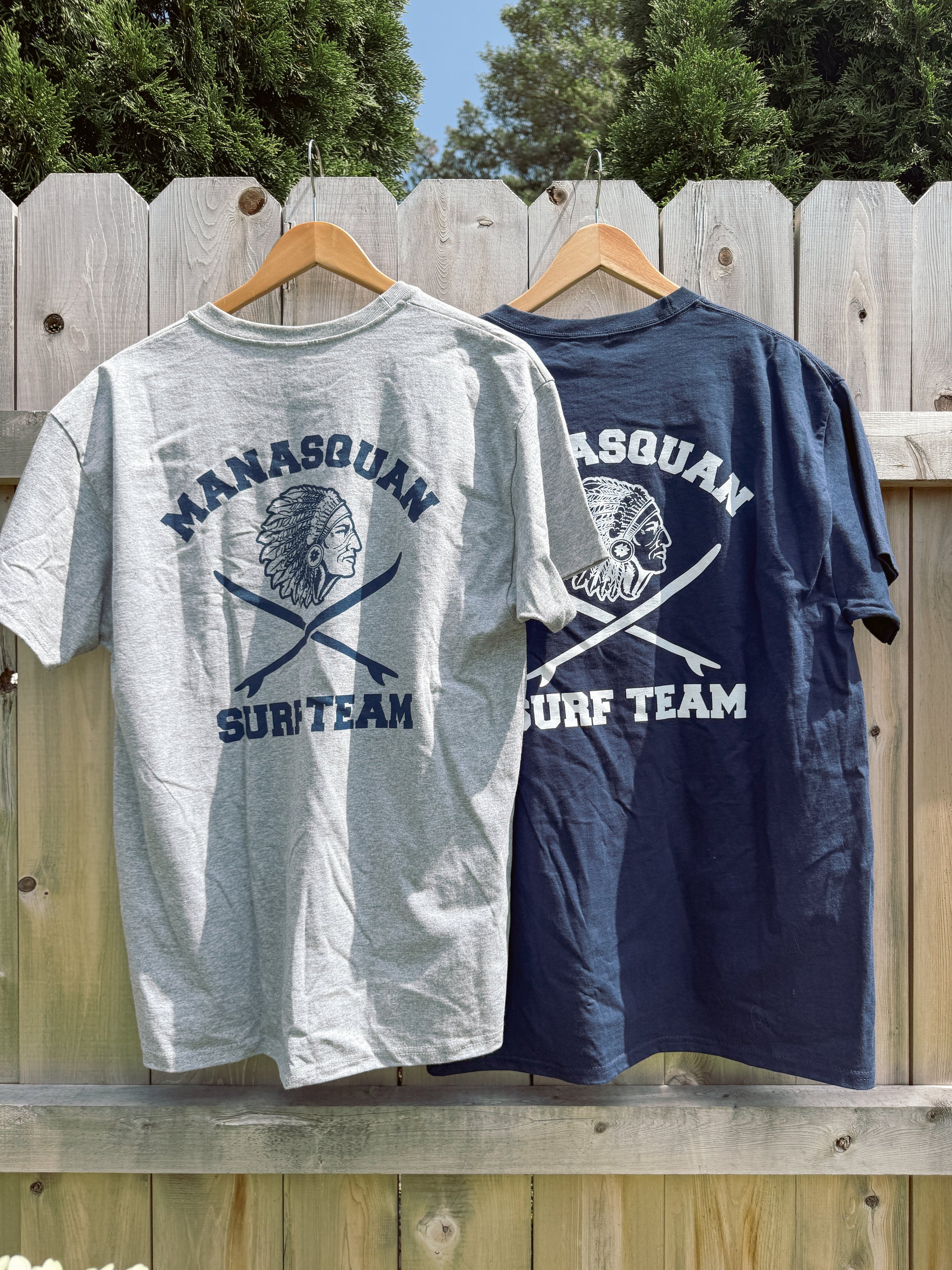 Manasquan High School Surf team classic unisex tee featuring a front logo hit and full back graphic. Soft, comfortable, and made for life on and off the beach. 100% Cotton