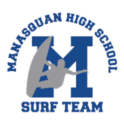 Manasquan High School Surf Team logo with a surfer on a blue 'M'.